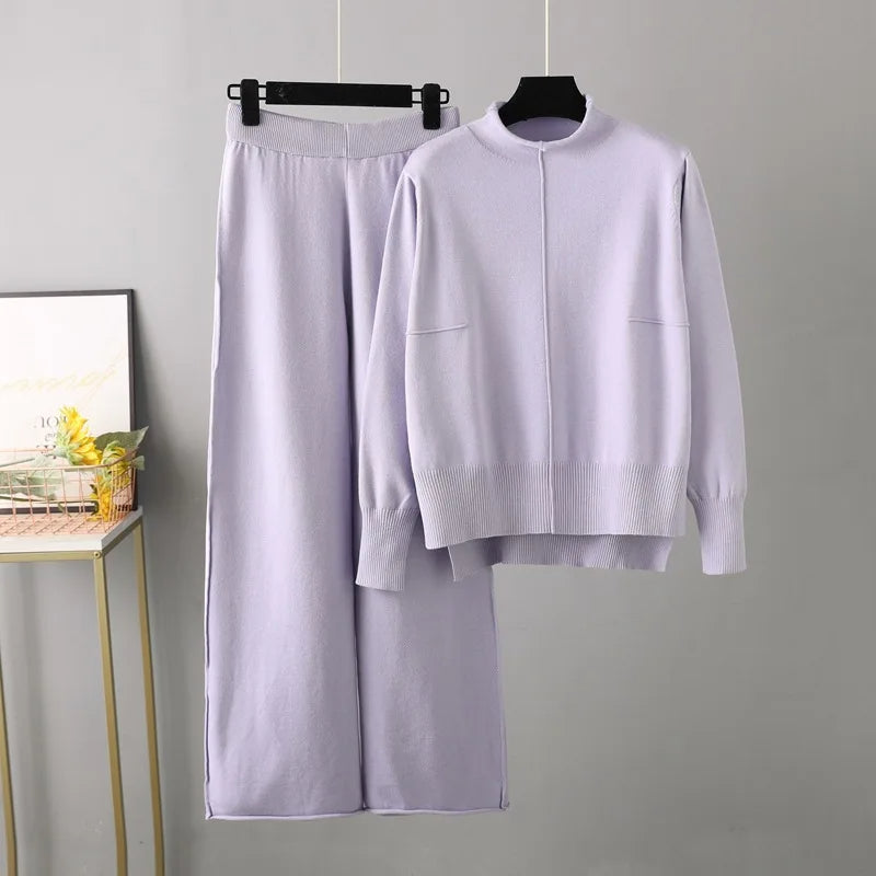Tina/ Knitted mid-collar jumper and trousers