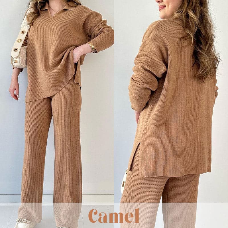 Lizzy - Ribbed V-Neck Knit Set